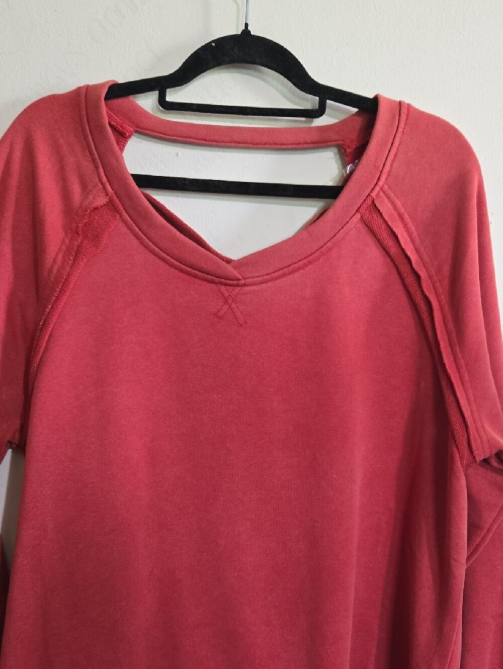 P123 NWT POL Crewneck Sweatshirt Criss Cross Back Cutout Raglan Seam Distressed - Picture 6 of 14